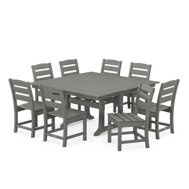 POLYWOOD® Oxford 9-Piece Square Farmhouse Dining Set with Trestle Legs ...